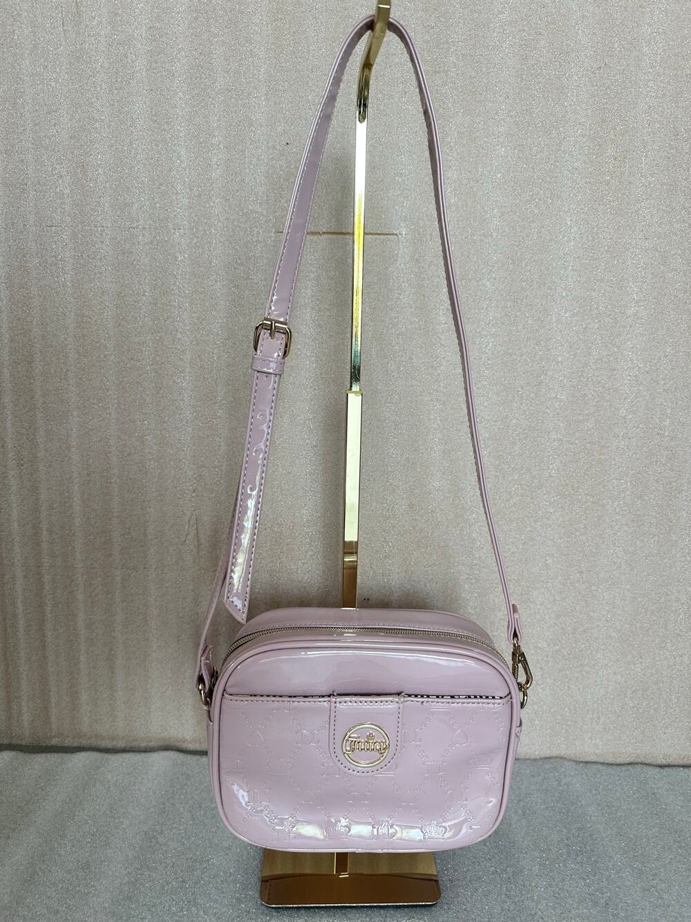 EUC Juicy Couture Pink Patent Embossed Logo Crossbody Camera Bag